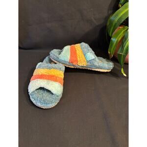 Women’s UGG Fluff You Slipper Slides Marina Blue Striped Comfort, size 8